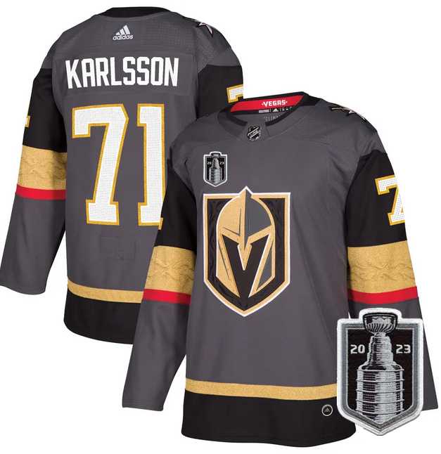 Mens Vegas Golden Knights #71 William Karlsson Gray 2023 Stanley Cup Final Stitched Jersey Dzhi